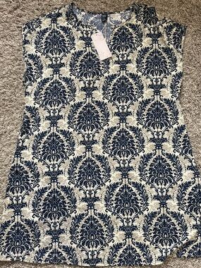 Sleeveless Mini Dress in Navy and Cream - Classic Damask Print 1XL